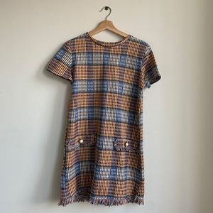 ZARA tweed print short sleeve dress